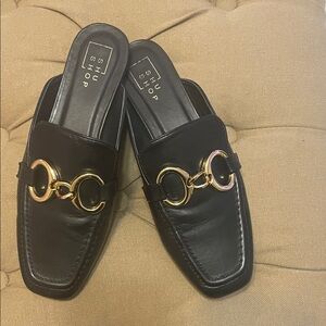 ShuShop Black Flats with Gold Detailing